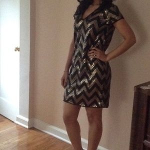 BLACK AND GOLD SEQUIN PARTY DRESS